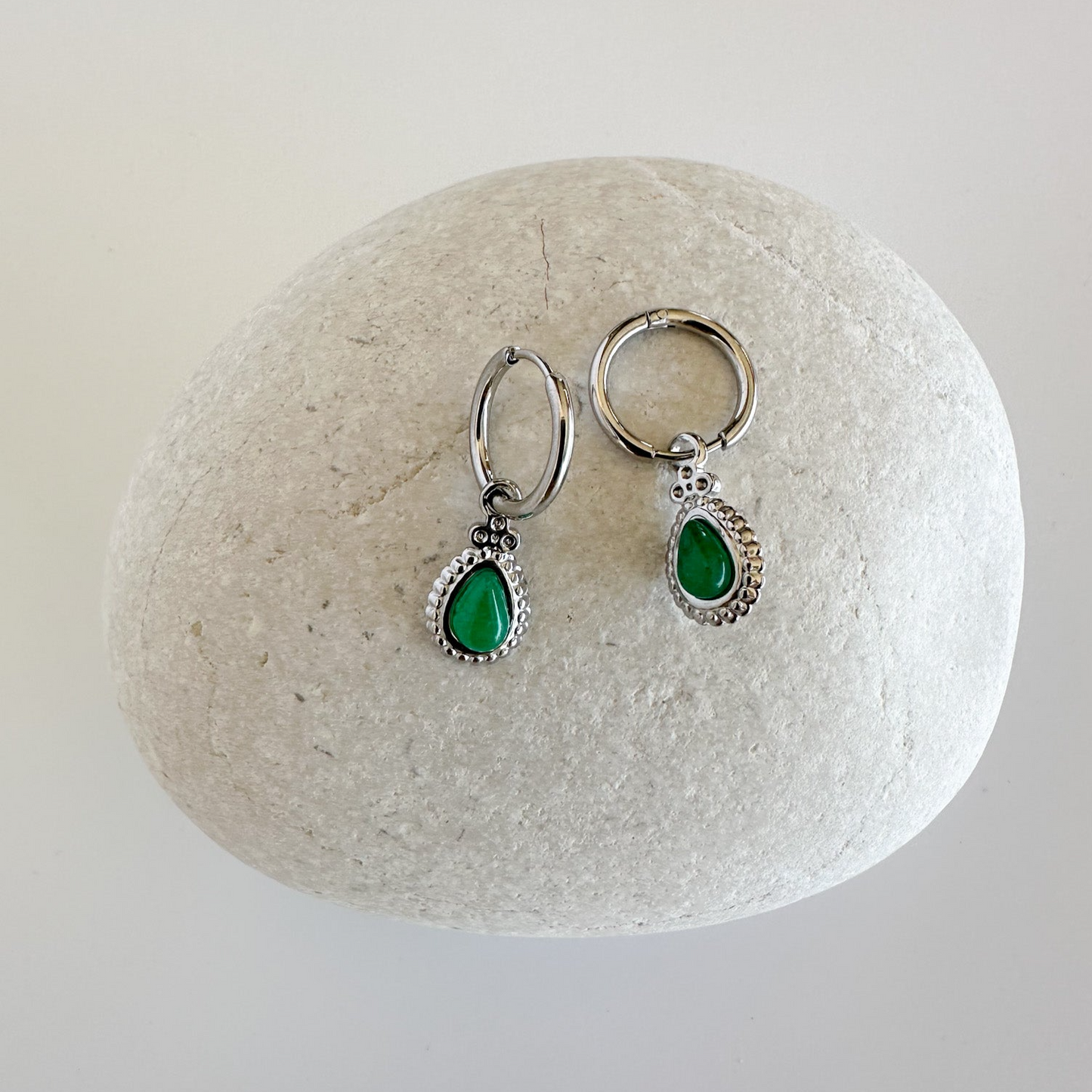 Hoop Earrings with Green Drop Charm