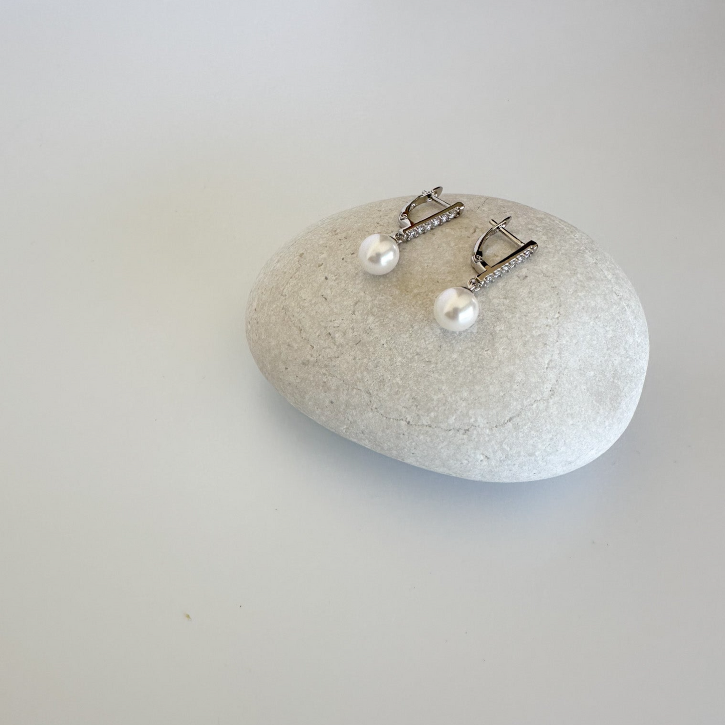 Pearl and Zircons Drop Hoop Earrings