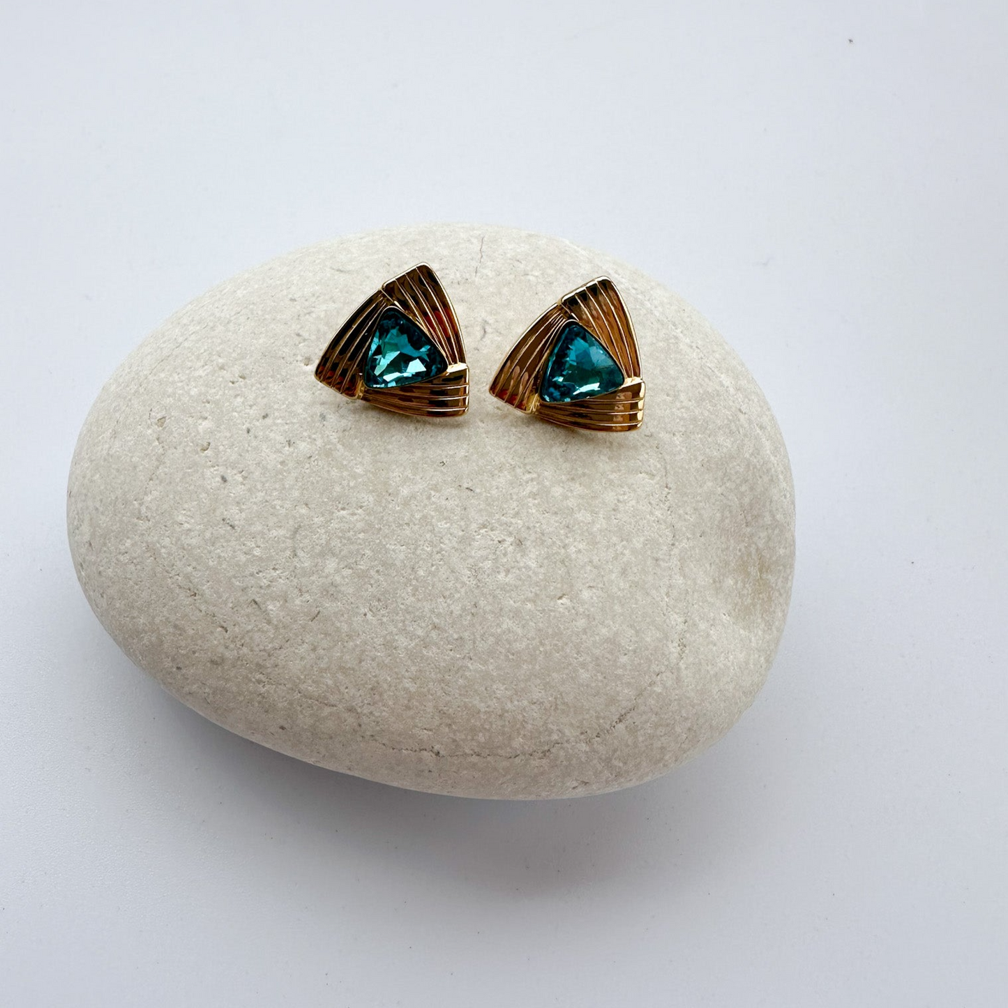 Gold Stud Earrings with Light Blue Zircon