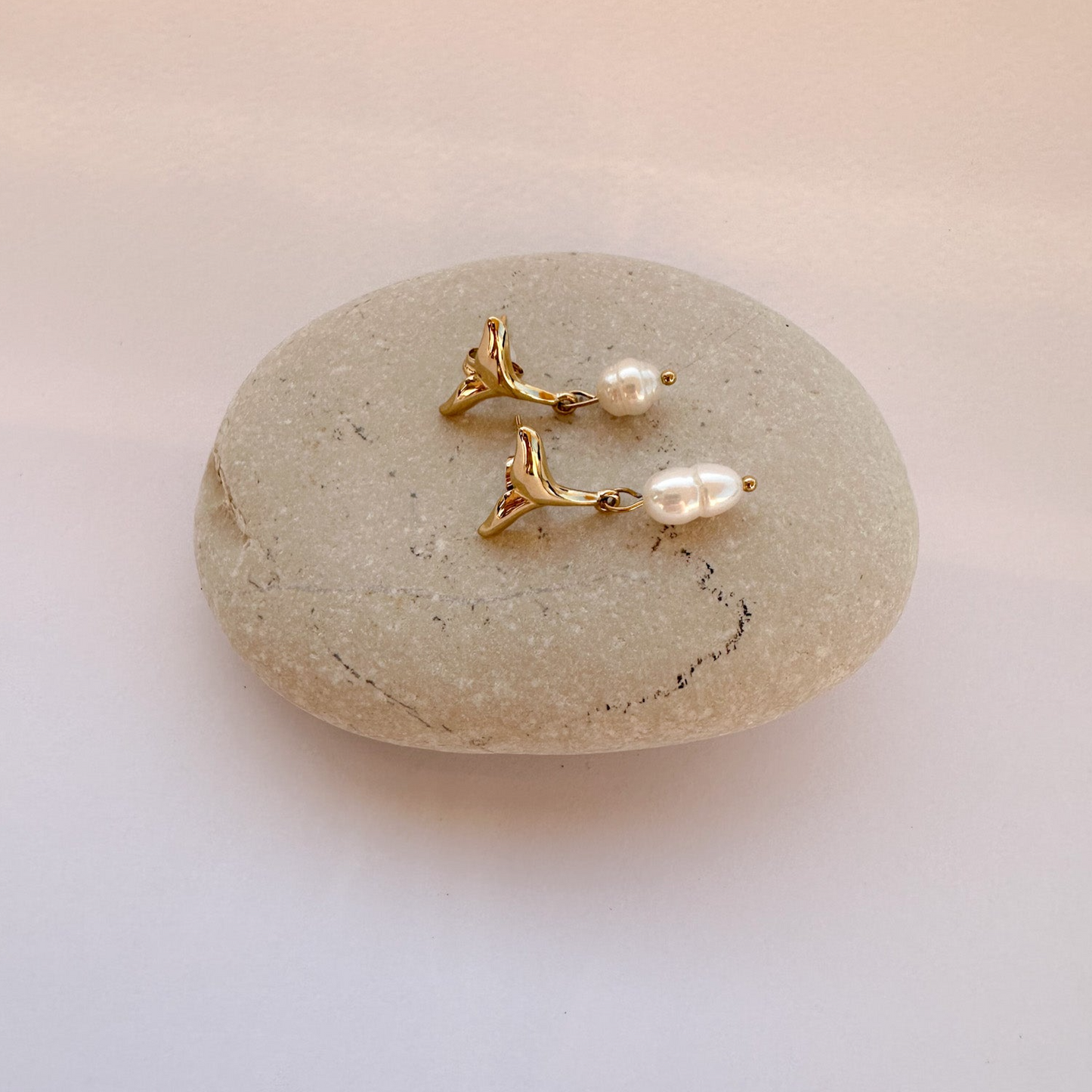 Stainless Steel Earrings with Mermaid Tail and Pearl