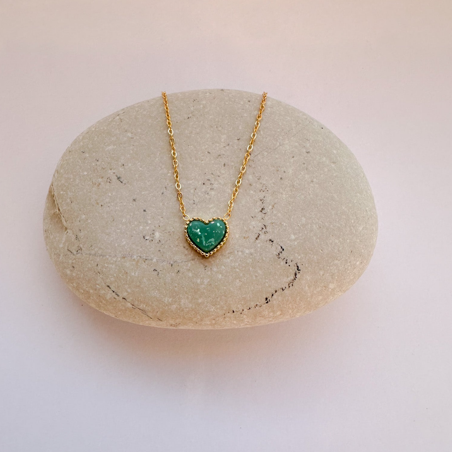 Gold Chain Necklace with Green Heart Charm