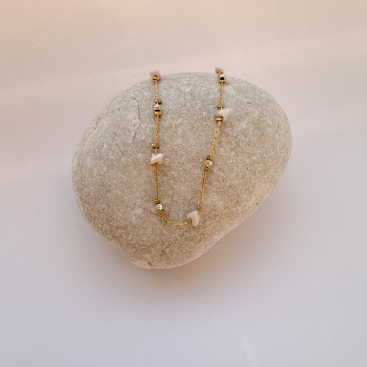 Gold Chain Necklace with White Rocks