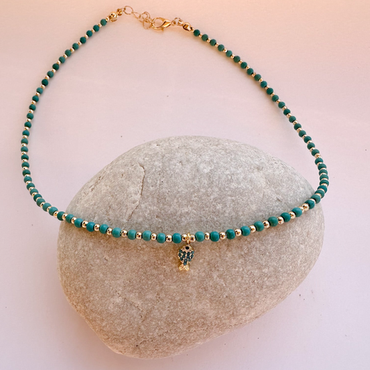 Gold and Turquoise Beaded Necklace