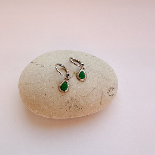 Hoop Earrings with Green Drop Charm