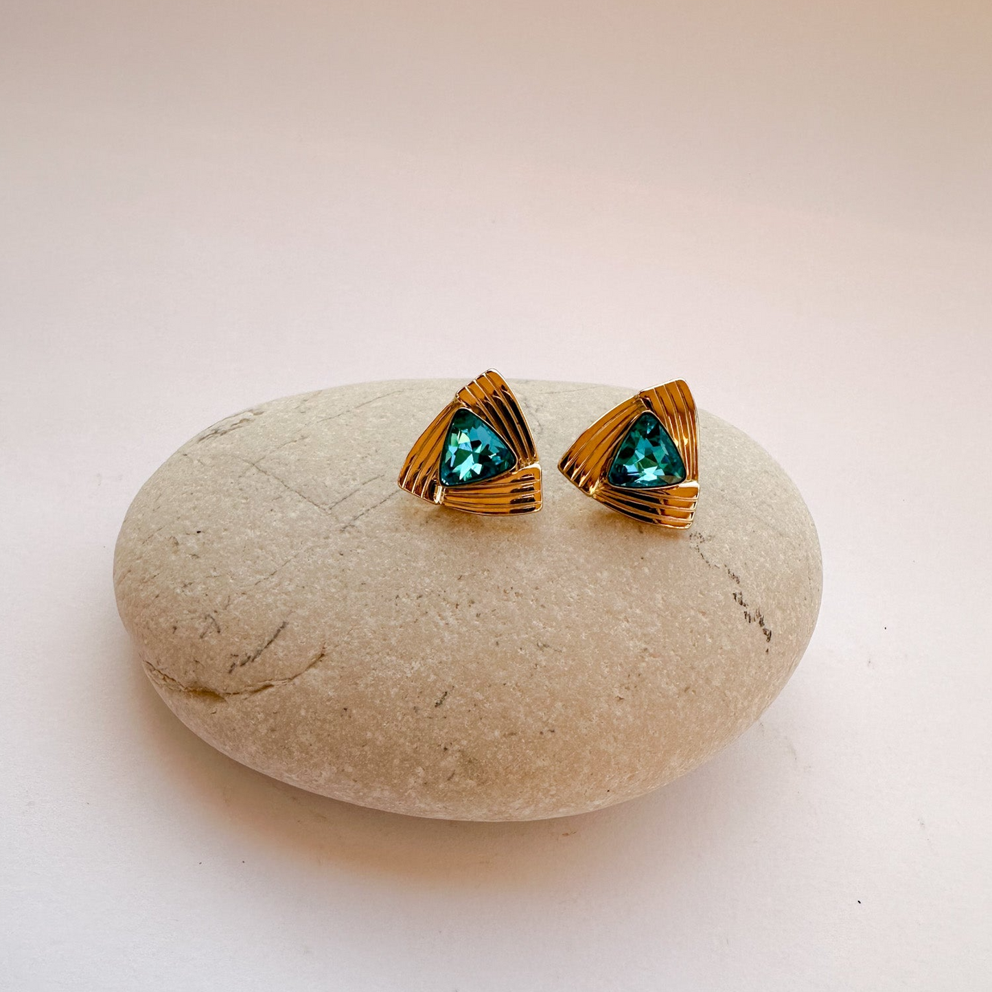 Gold Stud Earrings with Light Blue Zircon