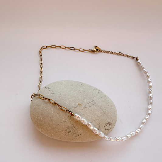 Half Pearl Half Chain Necklace